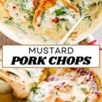 Mustard pork chops long Pinterest sharing image.