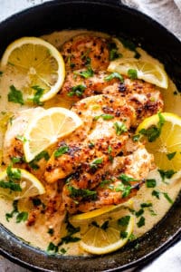 Pan seared chicken breasts with lemon cream sauce