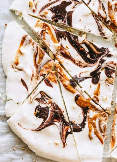 Cheesecake Bark with Chocolate Peanut Butter Swirl