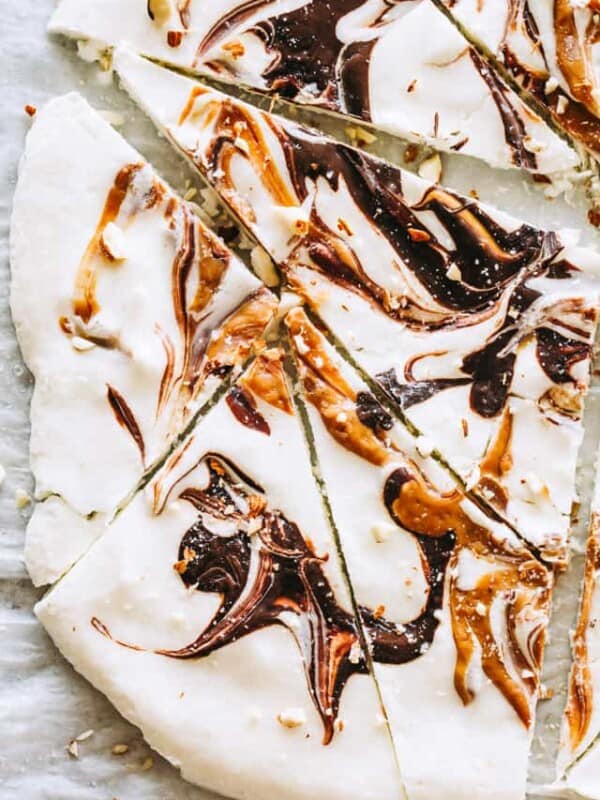 Cheesecake Bark with Chocolate Peanut Butter Swirl