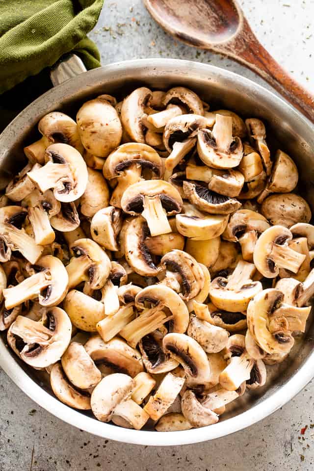 Cooking mushrooms in a skillet