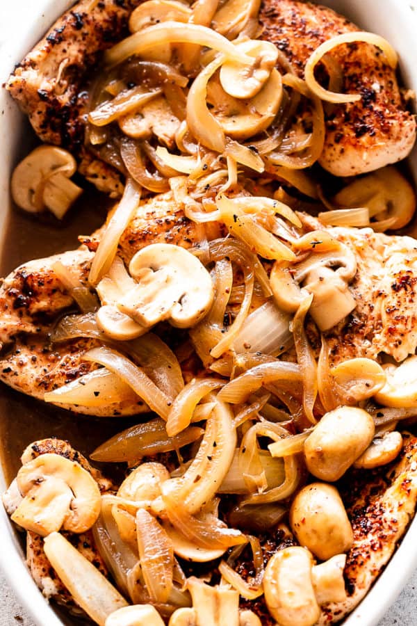 Easy Cheesy Baked Chicken Breasts With Mushrooms