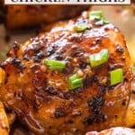 Marinated baked chicken thighs Pinterest image.