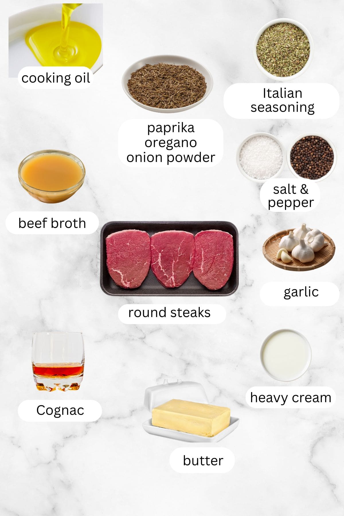 This easy round steak recipe makes juicy, pan-seared steak smothered in creamy cognac sauce. It's a one-pan dinner that's ready in 20 minutes! Ingredient list with photos for cooking round steaks.