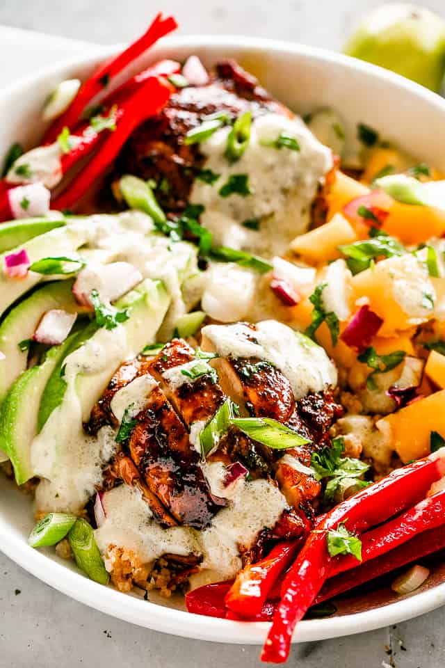 Cajun Chicken Cauliflower Rice Bowls with Mangoes and Avocado