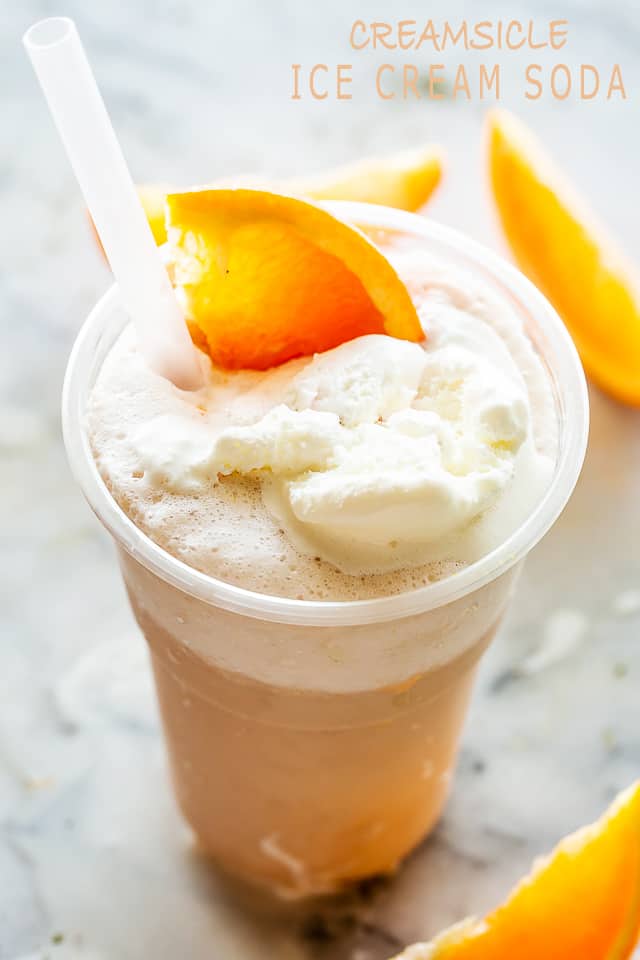 Creamsicle Ice Cream Soda in a cup.