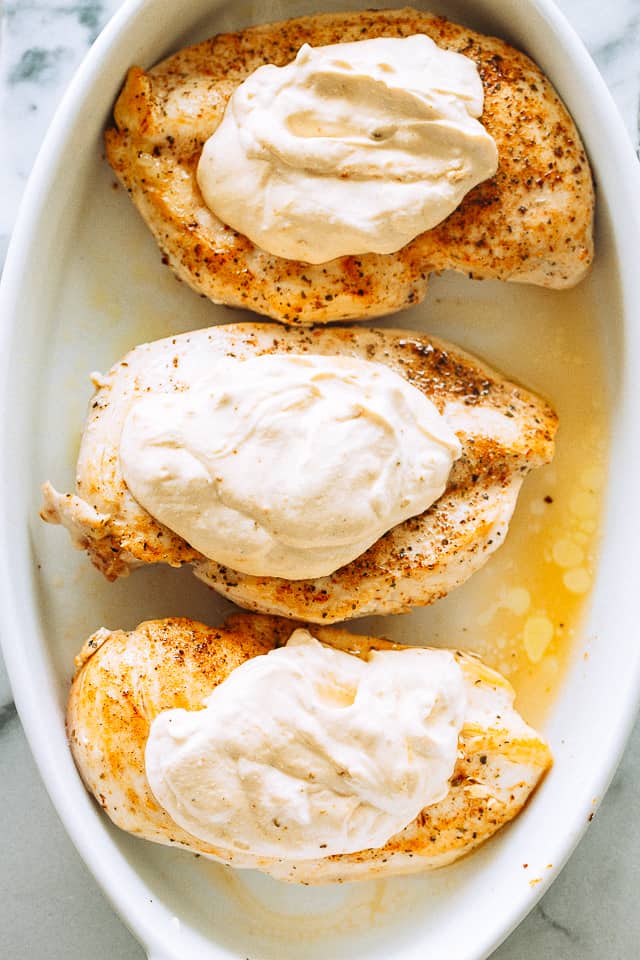 Chicken Breasts topped with Cream Cheese.