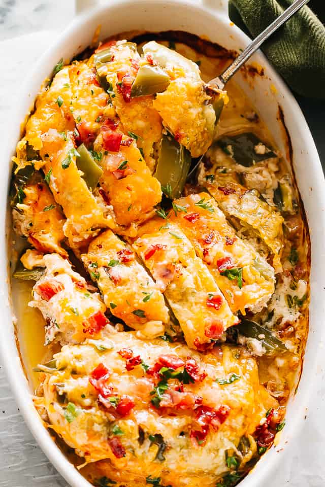 Jalapeno Popper Chicken Breasts in a baking dish.