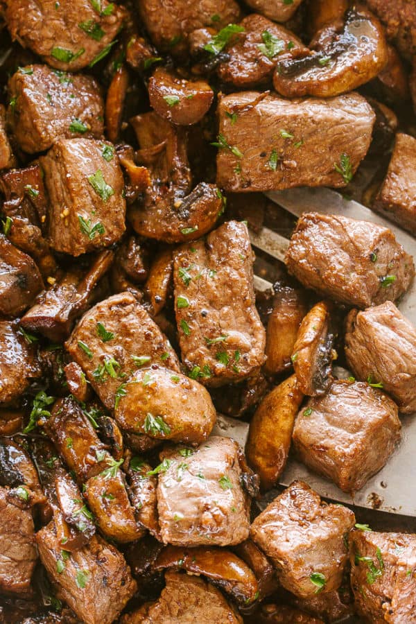 Garlic Butter Steak Bites With Mushrooms Diethood 