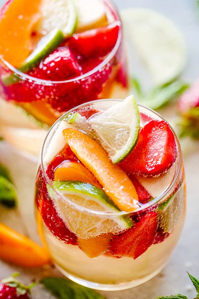 Sangria with fruit served in a glass.