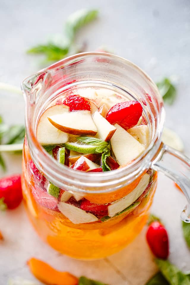 Large pitcher with White Wine Sangria.