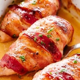 Maple Glazed Bacon Wrapped Chicken Breasts