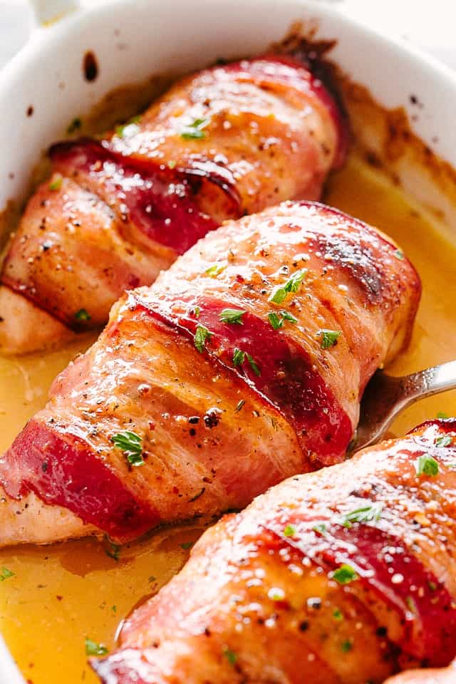 Maple Glazed Bacon Wrapped Chicken Breasts