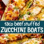 Stuffed zucchini boats Pinterest image.