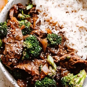 Instant Pot Beef and Broccoli served over rice.