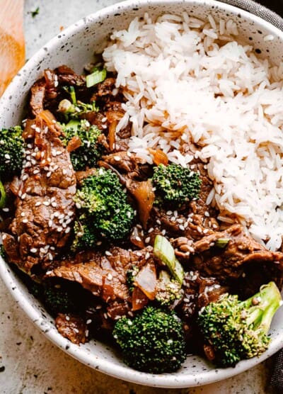 Instant Pot Beef and Broccoli served over rice.