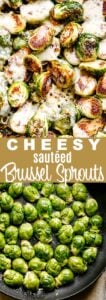 cheesy sauteed brussels sprouts pin image