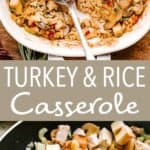 turkey rice casserole pin image