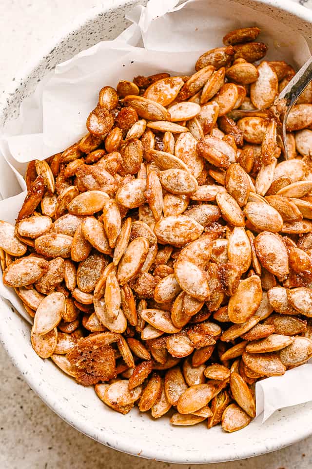 roasted cinnamon sugar pumpkin seeds