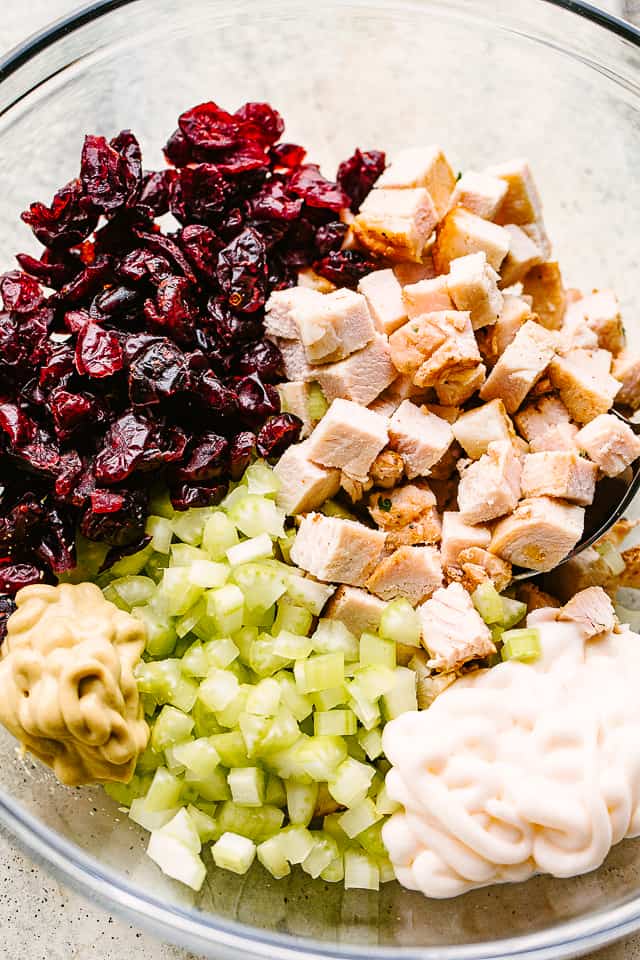 chopped ingredients for a turkey salad.