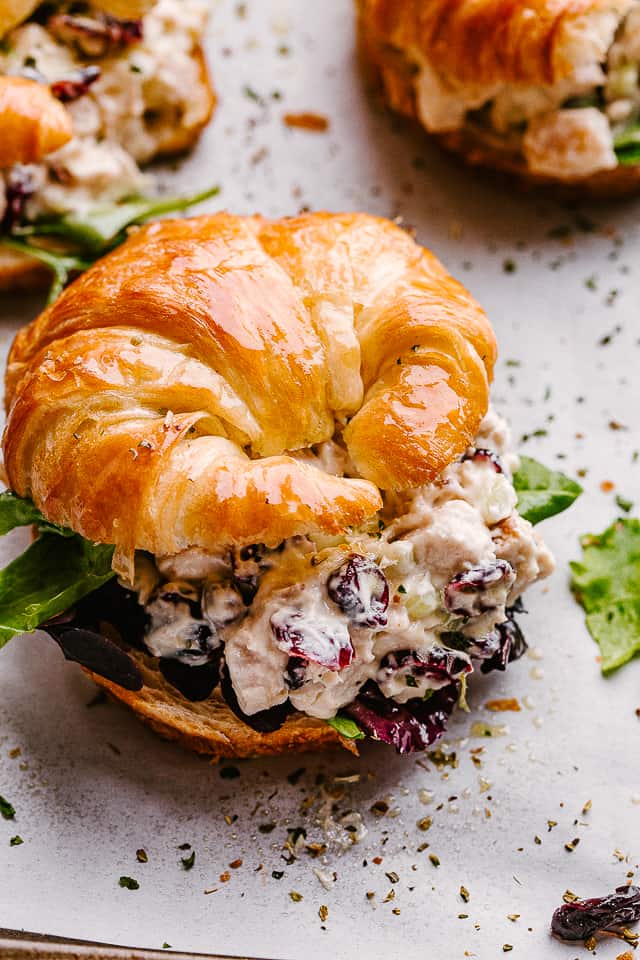 turkey salad in a croissant sandwich.