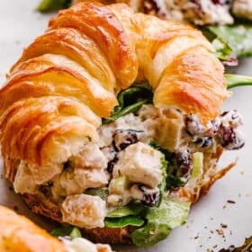 Turkey salad served with a croissant.