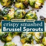 Smashed Brussels sprouts long Pinterest image.