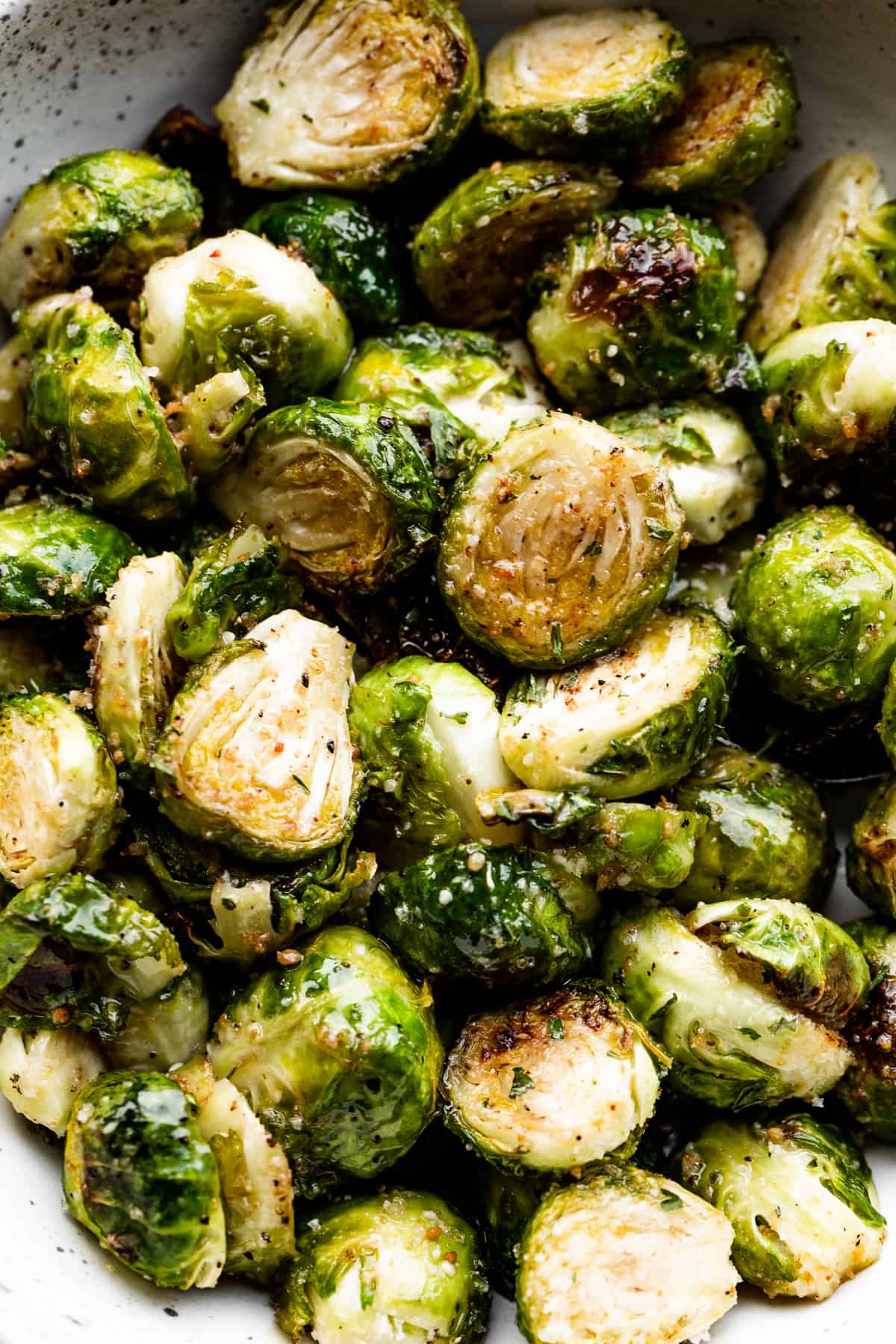A bowl of air fried brussel sprouts
