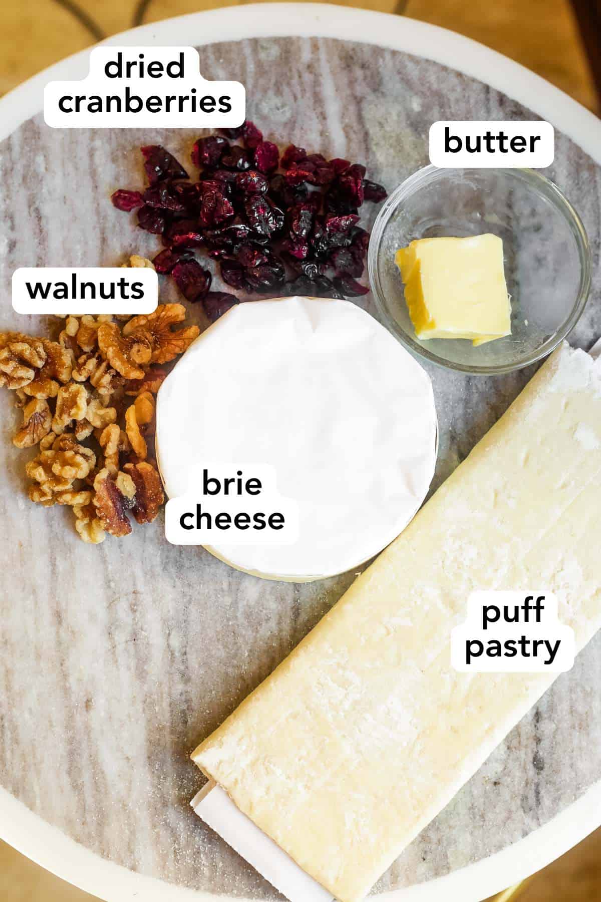 Overhead image of all the ingredients used to make puff pastry pinwheels.