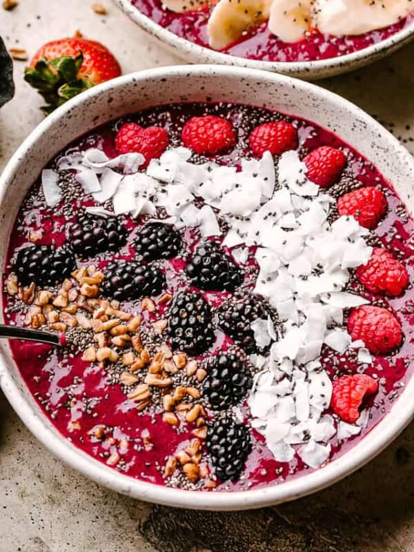 acai bowl topped with fruits