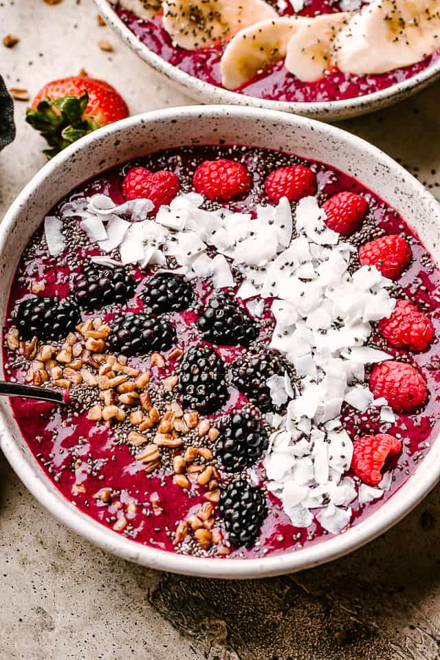 acai bowl topped with fruits