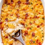 cauliflower mac and cheese in a baking dish