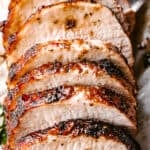 Cooked and sliced garlic balsamic crock pot pork loin