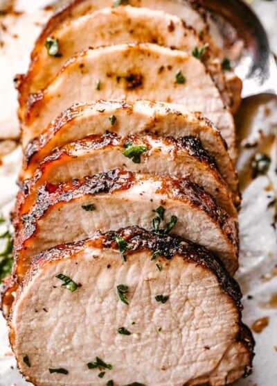 Completed and sliced garlic balsamic pork loin