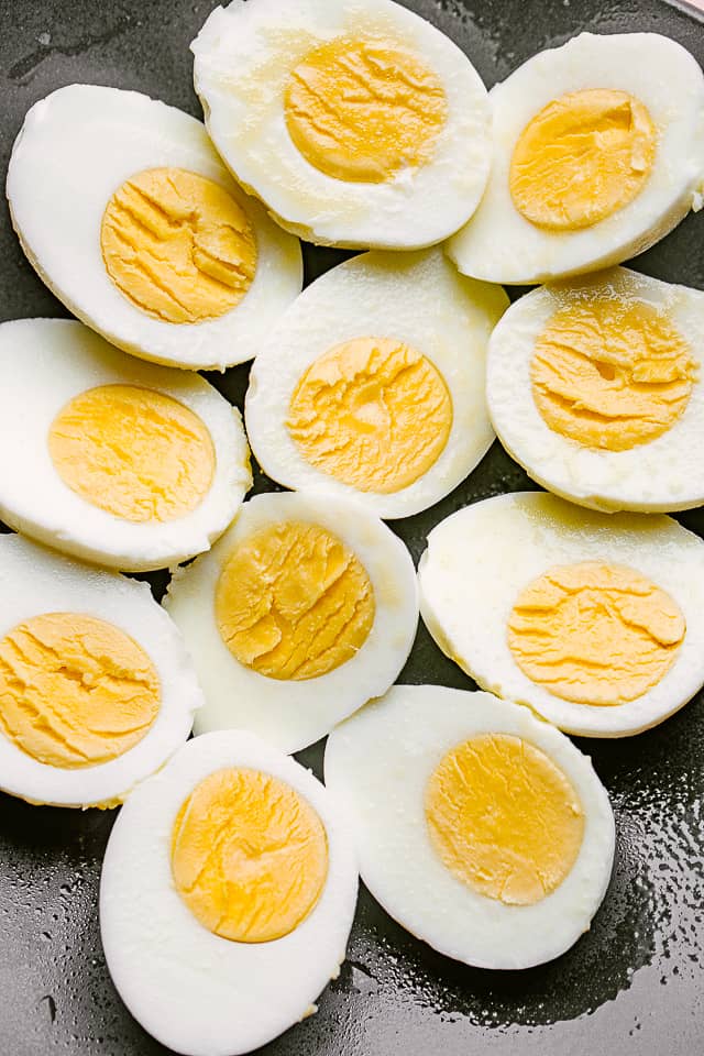Plate of hard boiled eggs