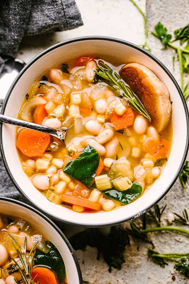 White Bean Soup served in a soup bowl.