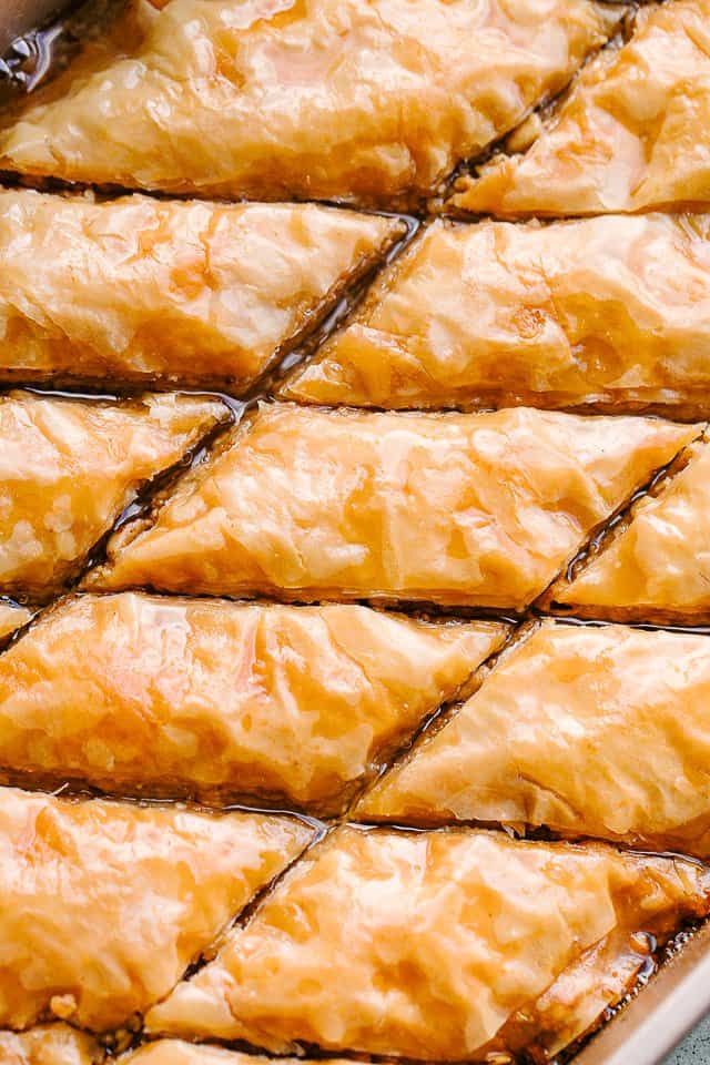 baklava soaking in syrup