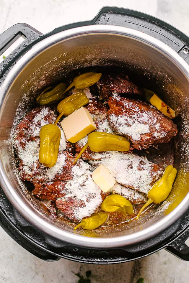 A Mississippi pot roast in the instant pot ready to cook