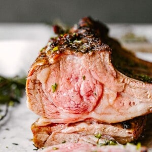Slicing into a freshly roasted rack of lamb