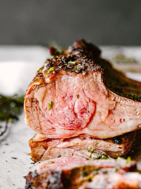 Slicing into a freshly roasted rack of lamb