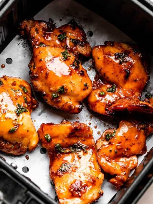 cooked chicken thighs in an air fryer