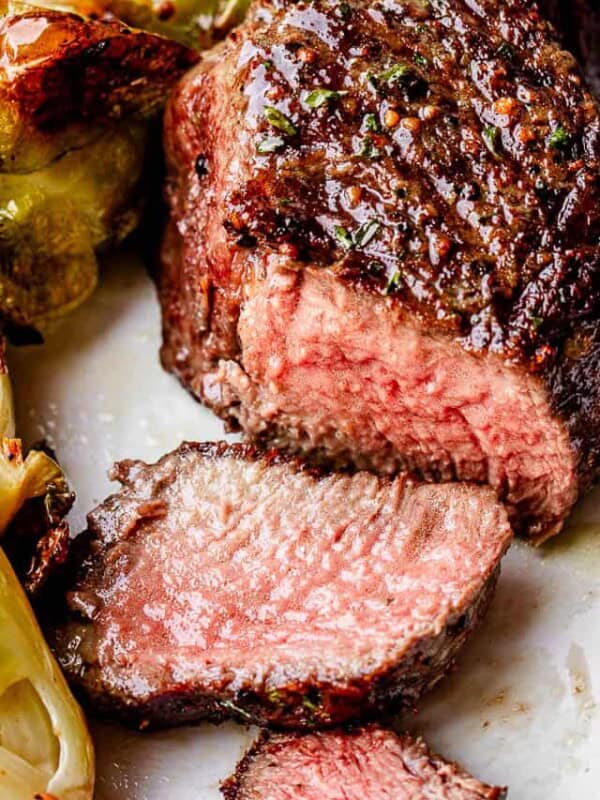 Closeup photo of sliced filet mignon