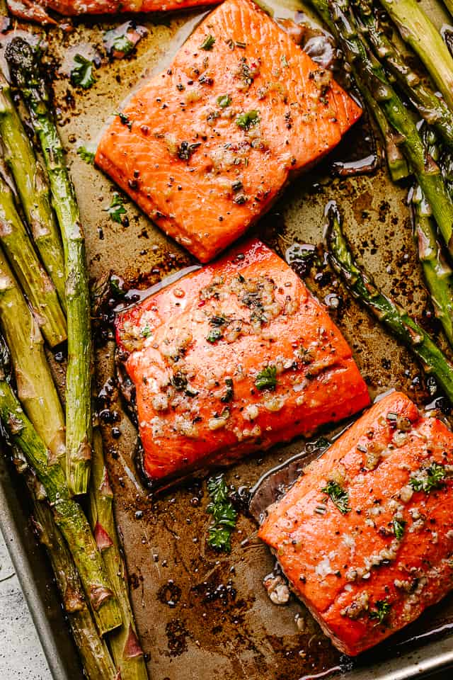 top view of baked salmon fillets