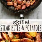 skillet steak bites with potatoes pinterest image