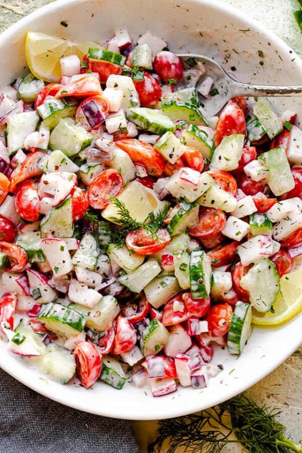 Creamy Radish Cucumber Tomato Salad | Quick & Easy Summer Salad
