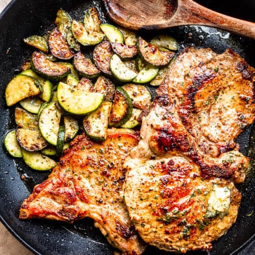 Garlic Butter Pork Chops with Zucchini | Easy Fried Pork Chops Recipe