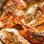 pan fried chicken breasts in garlic butter sauce pinterest image