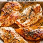 Pan fried chicken breasts pinterest image.