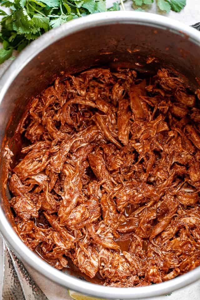 shredded chicken in instant pot tossed with Mole sauce