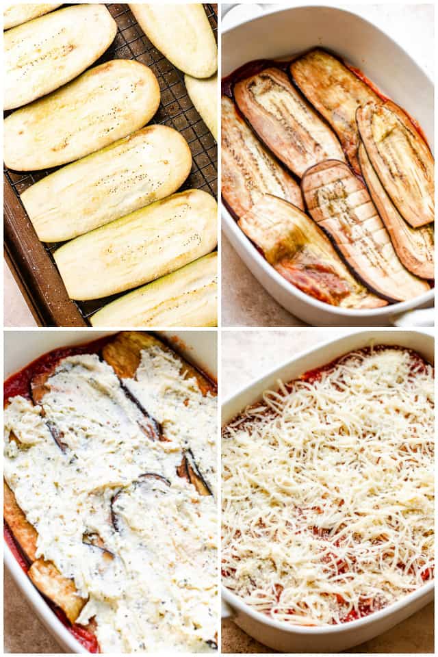 step by step collage of making eggplant lasagna